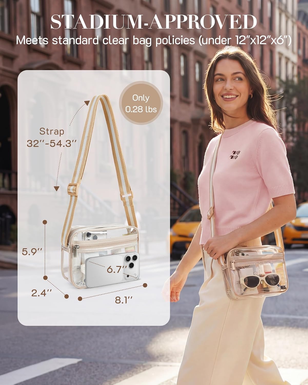 Missnine Clear Bag for Stadium Events Quilted Clear Purse for Women Stadium Approved PVC Crossbody Concert Bag