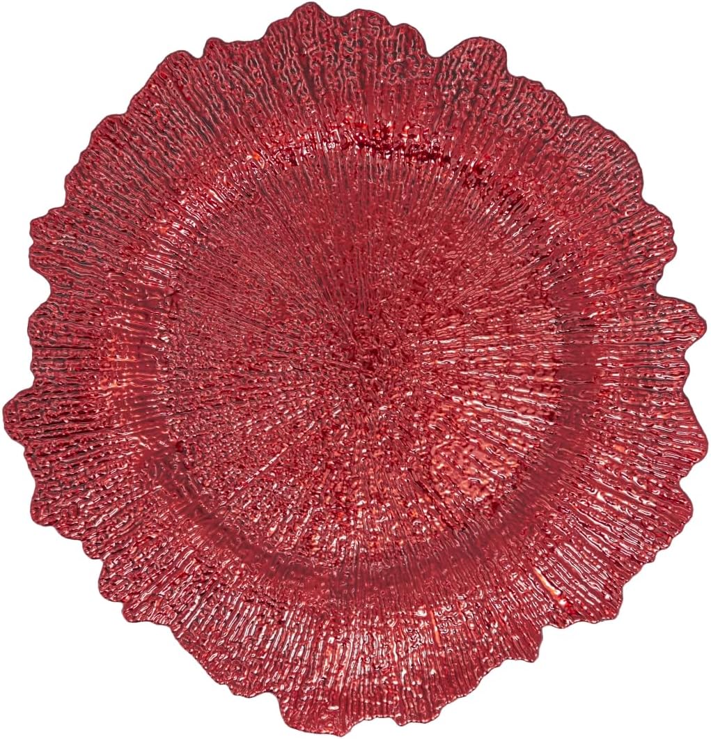 SARO LIFESTYLE Scalloped Decorative Charger Plates (Set of 4) – Textured Round Table Chargers for Dining & Entertaining, 14"