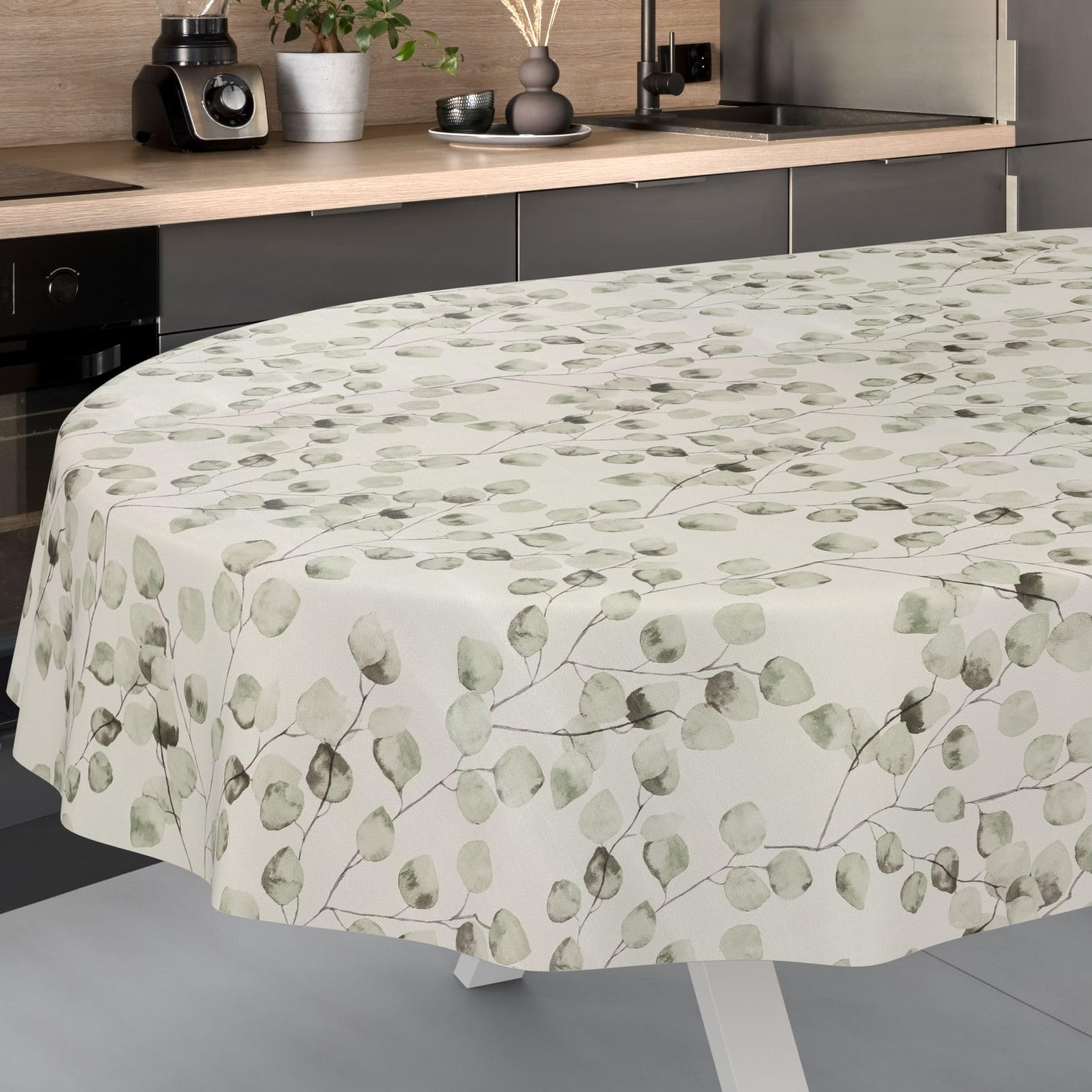Tovaglia cerata ANRO 180 x 140 cm ovale lavabile resistente all'acqua motivo eucalipto