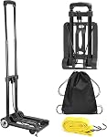 ZOENHOU 25KG 55Lbs Camion à main pliant noir et dolly, chariot de construction solide, 2 Chariot à bagages avec roues 1 Cordon et 1 Poche de rangement de paquet Compact, pour sac à dos, Voyage, Bureau