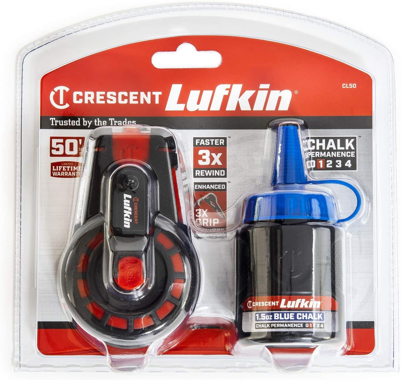 Lufkin CL50 Tiralíneas 50 ft/15 m Compacto con Tiza Azul