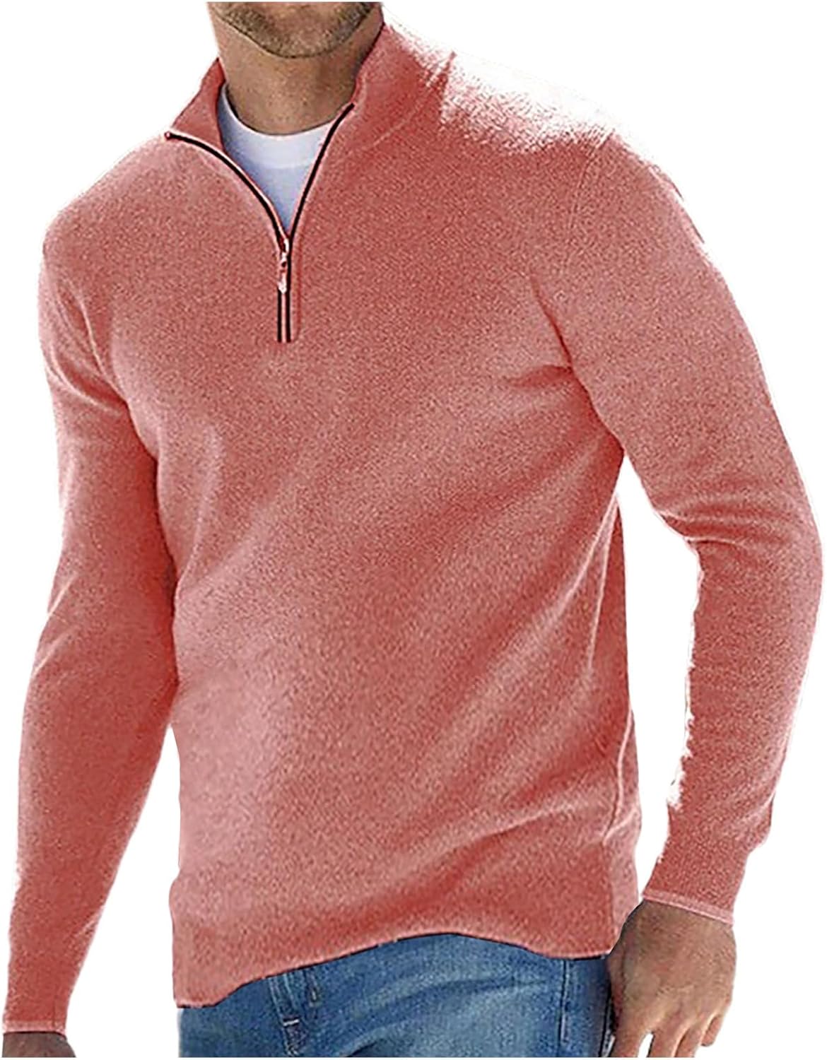 Men‘s Zipper Front Stand Collar Sweater, Solid Long Sleeve Knit Top, Zip Sweater for Easy Layering as a Light Jacket