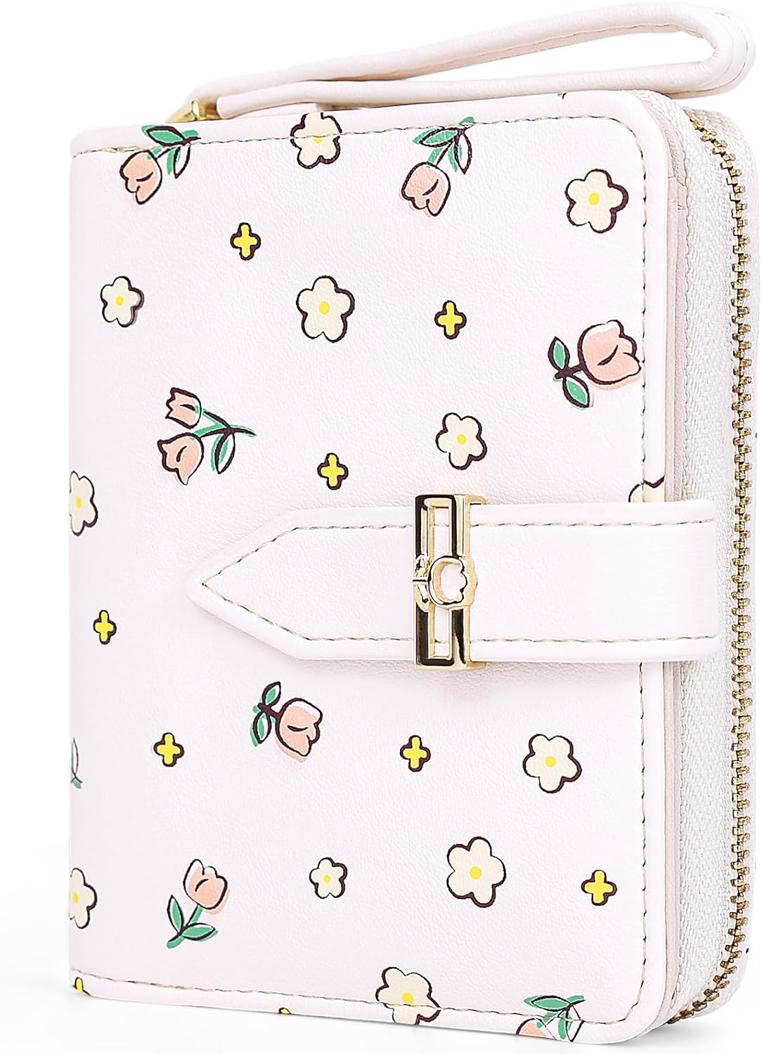 Women's Wallet Small Wallets for Women Cute Ladies Wallets White Bifold Flower Wallet Womens With Zipper Women's Coin Pocket Purses with Card Holder for Women