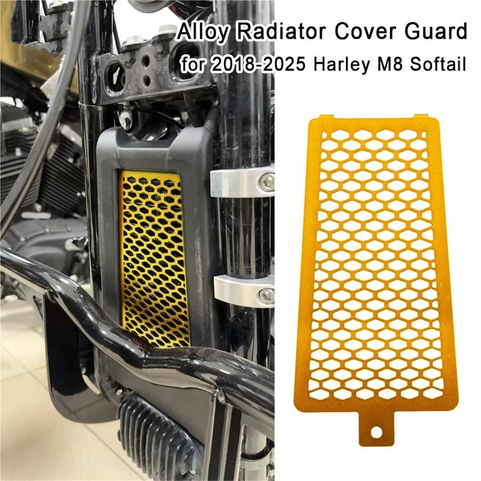 Osłona chłodnicy ze stopu aluminium motocyklowego, osłona chłodnicy, siatka ochronna, osłona chłodnicy oleju, pasuje do Harley M8 Softail 2018-2025 Oil Cooler Guard(2pcs Yellow)
