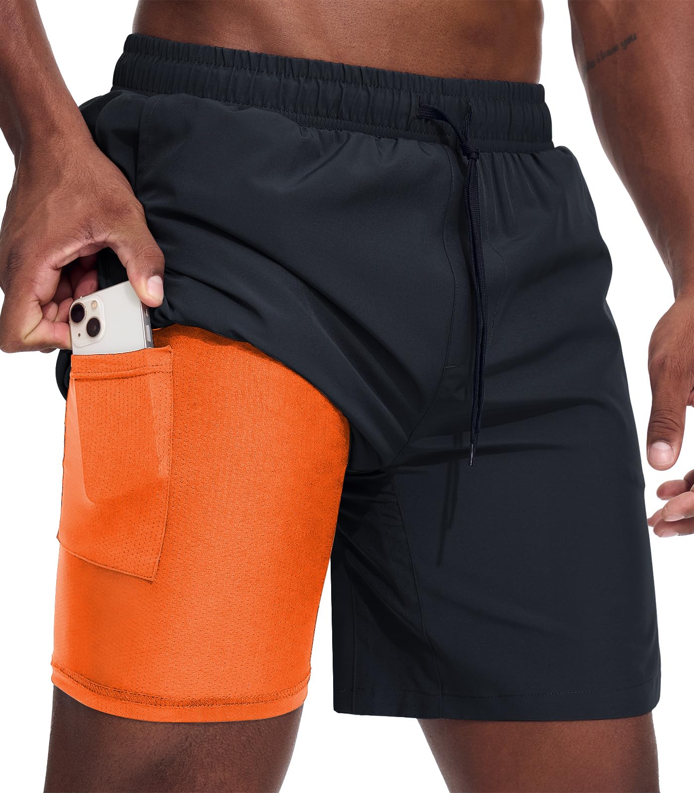 Danfiki Herren Sport Shorts Laufshorts 2 in 1 Schnell Kurze Hose Running Gym Athletic Outdoor Marathon Workout Trainingsshorts mit Reißverschlusstasch