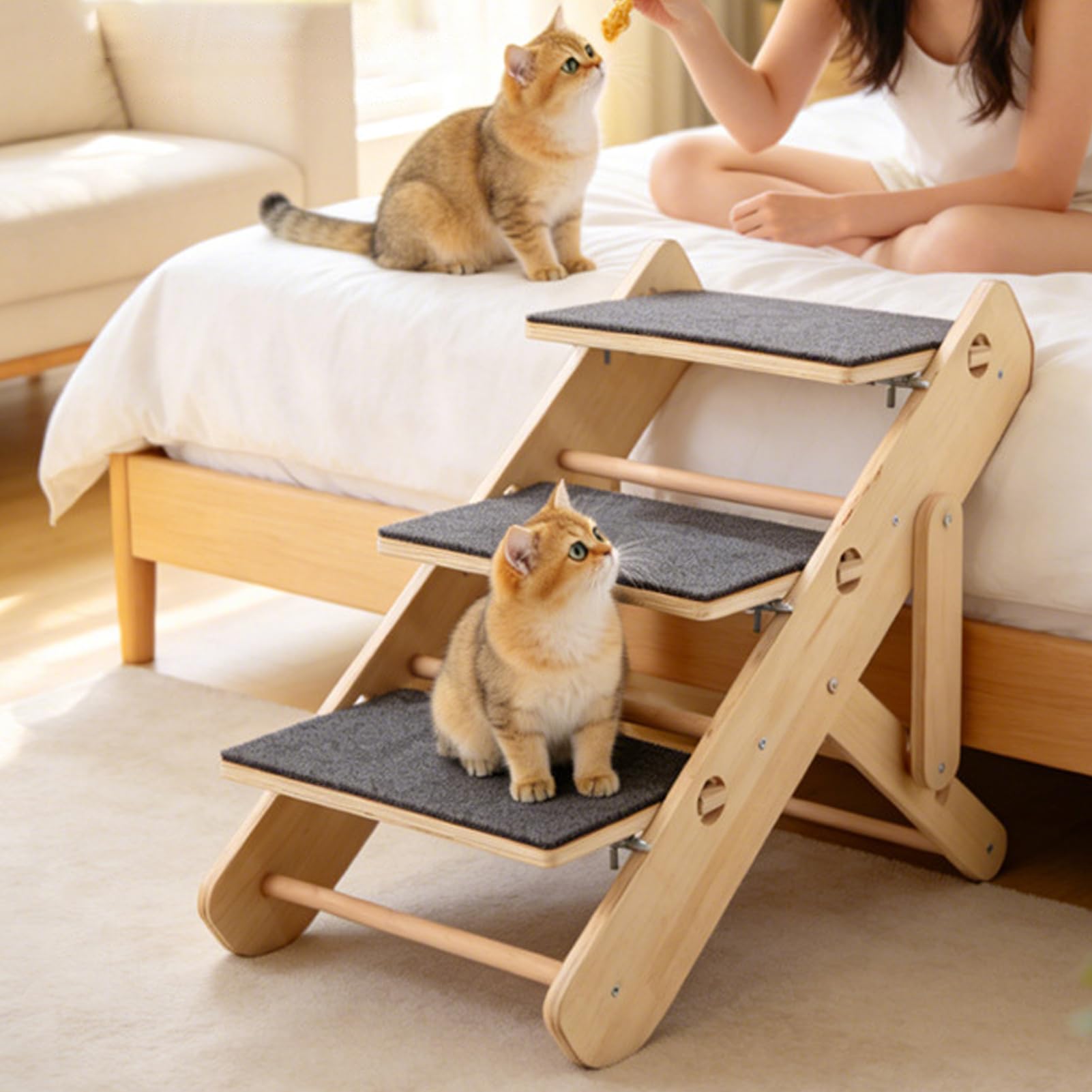 Rampa para Perros Plegable Escalera de 3 Peldaños para Mascotas | para Perros Pequeños para Subir al Sofá, Sillón, Cama o Utilizar en Salón y Dormitorio