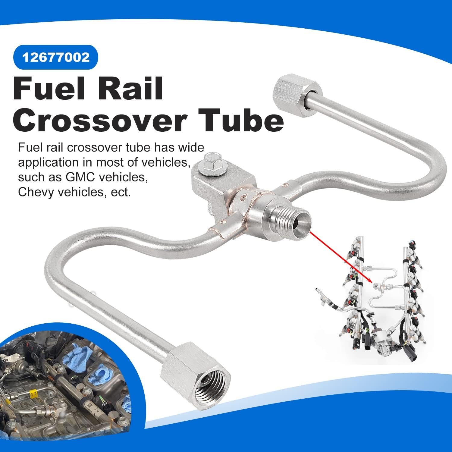 12677002 Fuel Rail Crossover Tube Replaces for Chevrolet/Cadillac/GMC 4.3L 5.3L 6.2L Engine Models