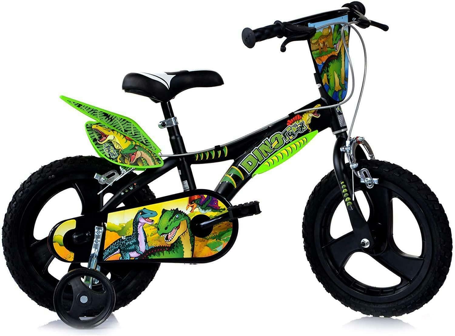 Bicicleta infantil de dinosaurio Dino- Trex | Certificado TÜV | Original | Bicicleta infantil con ruedas estabilizadoras – La bicicleta como regalo para niños