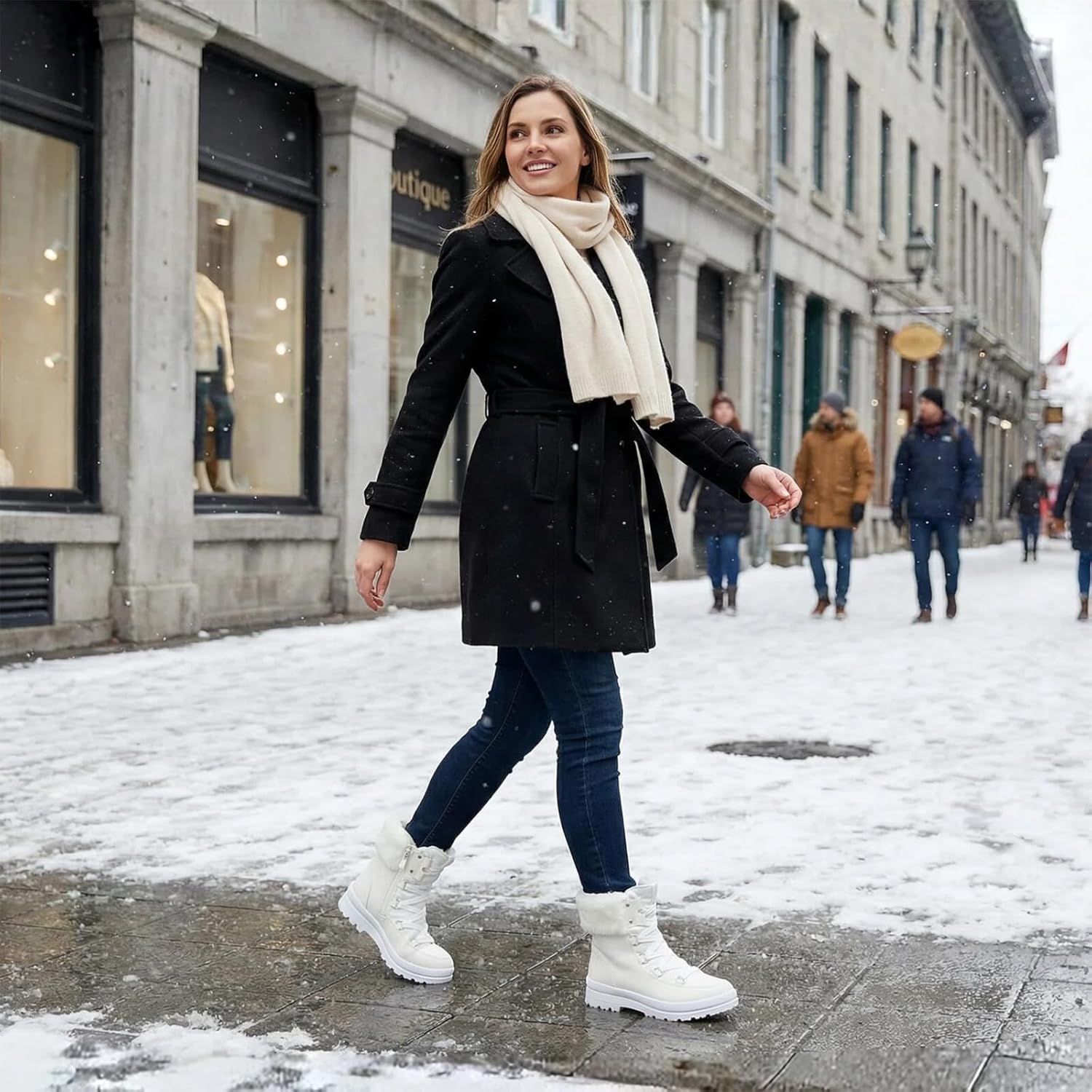 hash bubbie Women's Fuzzy Mid-Calf Boots Lace up Snow Boots for women Non Slip Combat Boots Black Winter Boots White Combat Boots(Waterproof,Zipper) - Image 3