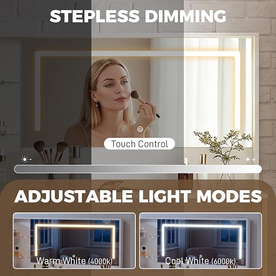 HOMCOM Dressing Table with Adjustable LED Mirror Stool 120x80x135 cm White