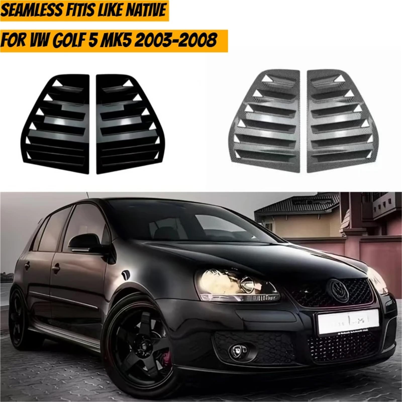 Protections adhésives en ABS pour Stores triangulaires arrière de VW Golf 5 GTI MK5 (2003-2008). Persiennes de fenêtre latérale(Black)