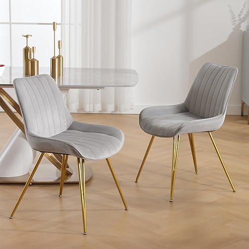 Shunzhi Mid-Century - Juego de 2 sillas de comedor modernas tapizadas de terciopelo para cocina y comedor con patas doradas, cómodas sillas de