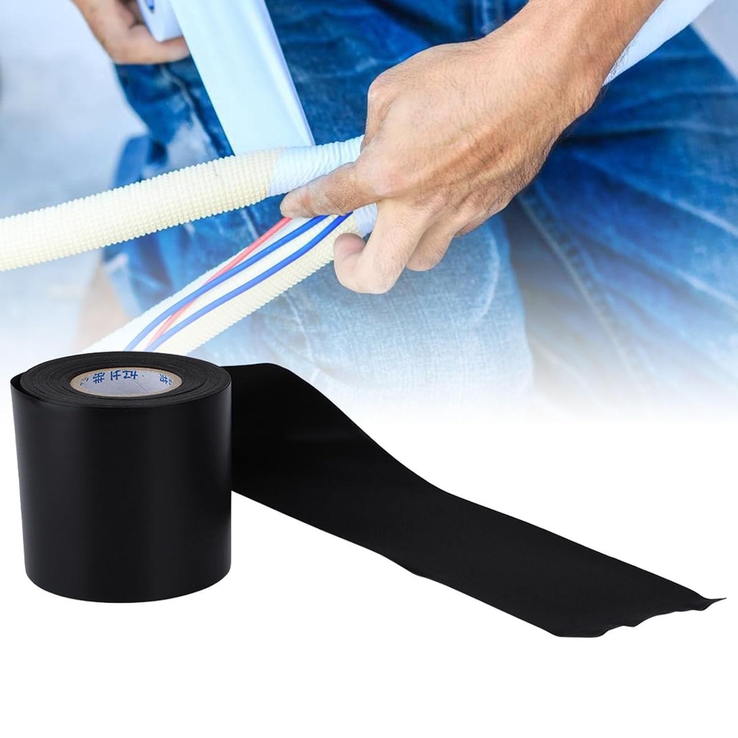 PVC Air Conditioner Insulation Tie Strap, Black Air Conditioning Pipe Insulation Tape Pipe Wrap Tapes for Home Electrical