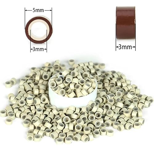 Miniatura 9 de Anillos de silicona con microeslabones de 0.197 in, cuentas forradas para extensiones de cabello (1000 unidades, rubio)