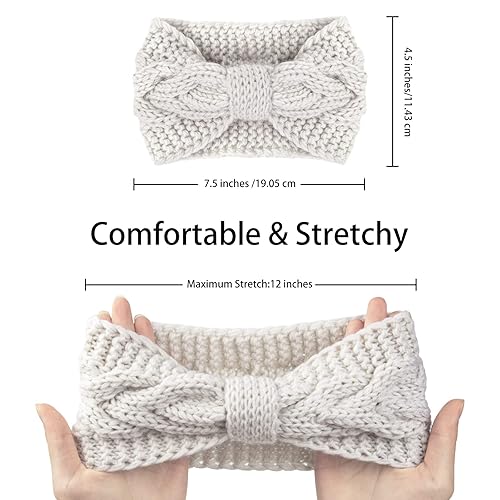 Vista 2 de Chalier 4 diademas cálidas de invierno para mujer, turbante de ganchillo con cable, diadema para calentar las orejas, regalos, A-negro