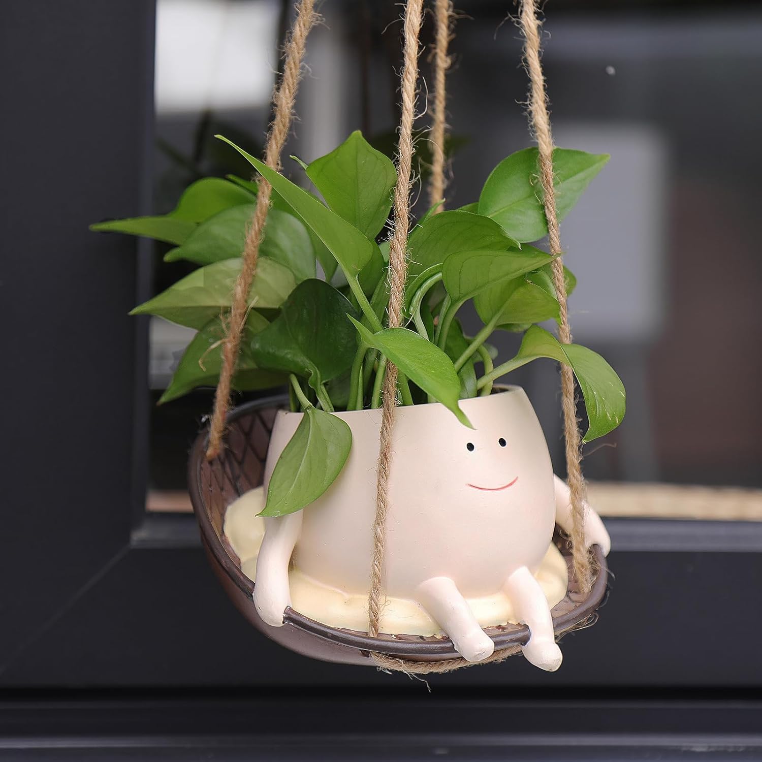 NINIPAPA Hanging Swing Chair Planter Pot Smile Face Plant Pot for Indoor Outdoor Plants Cute Head Flower Pots for Succulent String of Pearls Unique Gift on Mother's Day, Birthday, Christmas - Large