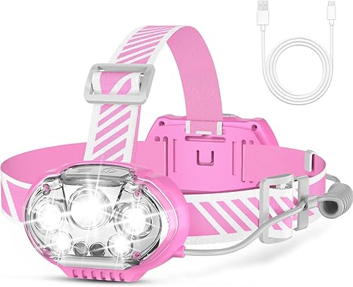 Miniatura 9 de Linterna frontal recargable, lámpara de cabeza LED de 5 lúmenes altos con luz roja y blanca, linterna impermeable IPX4, linterna de cabeza de 8