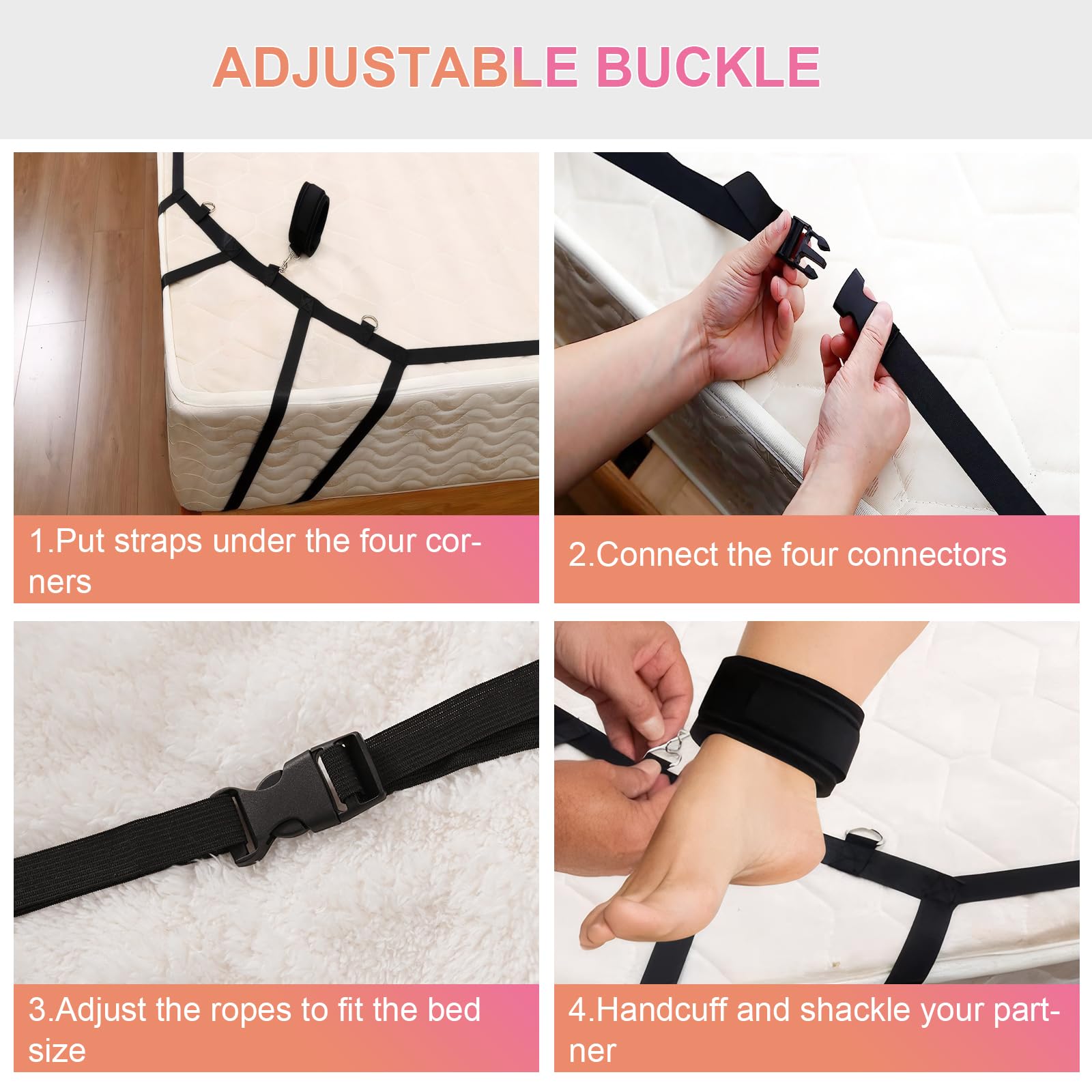 Qoosea Kits de Bondage SM, BDSM Ensemble de Bondage de Contention de Lit Réglables Sexuel Jouets, Érotique Bondage Adulte Sex Toys avec Menottes Masque pour Les Yeux pour Débutants et Couples Jeux
