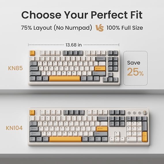 Kisnt KN85 Wireless Mechanical Keyboard, 75% Layout, Bluetooth/2.4GHz/USB-C, Custom RGB Backlit, Hot-Swappable Linear Switch, Creamy Sound for Gaming/Typing (Retro Beige)
