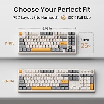 Kisnt KN85 Wireless Mechanical Keyboard, 75% Layout, Bluetooth/2.4GHz/USB-C, Custom RGB Backlit, Hot-Swappable Linear Switch, Creamy Sound for Gaming/Typing (Retro Beige)