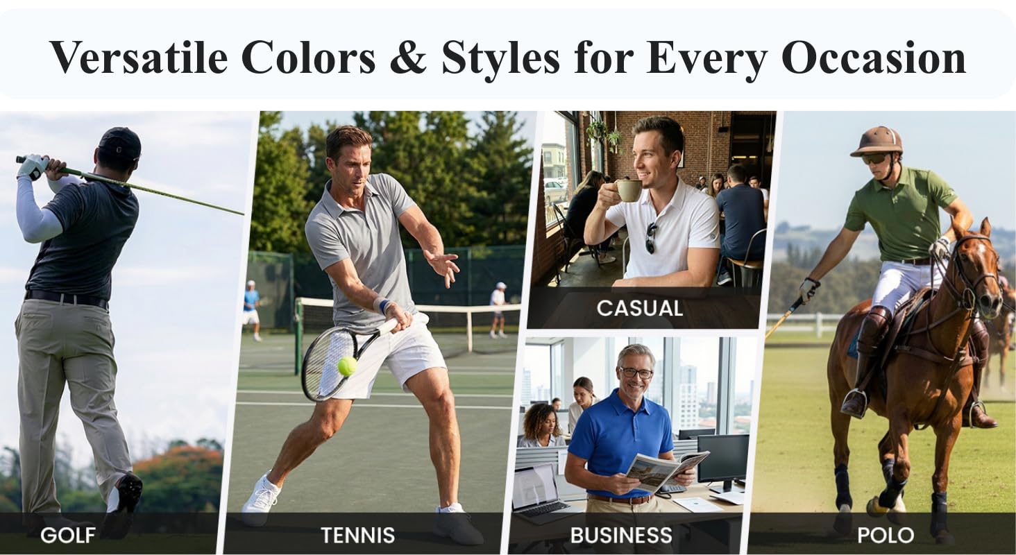 PINSPARK Mens Polo Shirt Performance Moisture Wicking Polo Shirts for Men UPF 50 Golf Shirts Quick Dry Casual Collared Shirt — view 6