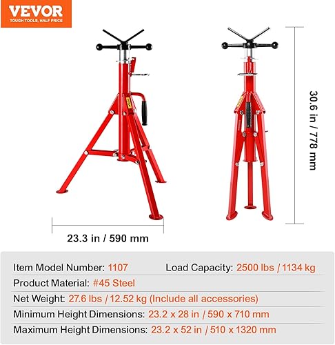 Miniatura 7 de VEVOR Soporte de tubería plegable ajustable de alta resistencia  Construcción robusta capacidad de carga de 2500 libras  Ideal para proyectos de