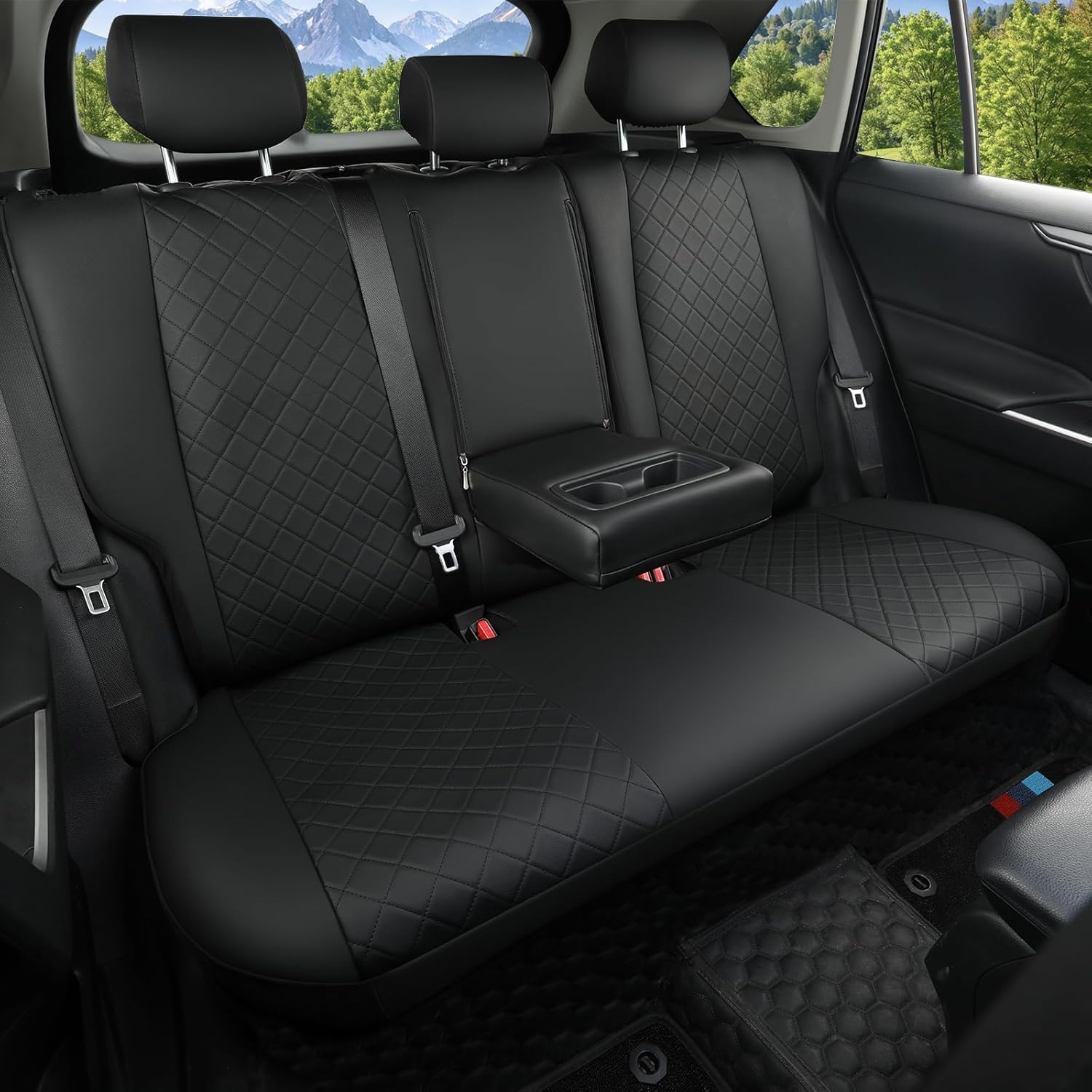 GIANT PANDA Full Set Car Seat Covers Custom Fit for Toyota Rav4 2019 2020 2021 2022 2023 2024 2025 Rav 4 Hybrid (XLE/LE/XLE Premium/Limited), Front & Rear/Back Accessories, Faux Leather (Black)