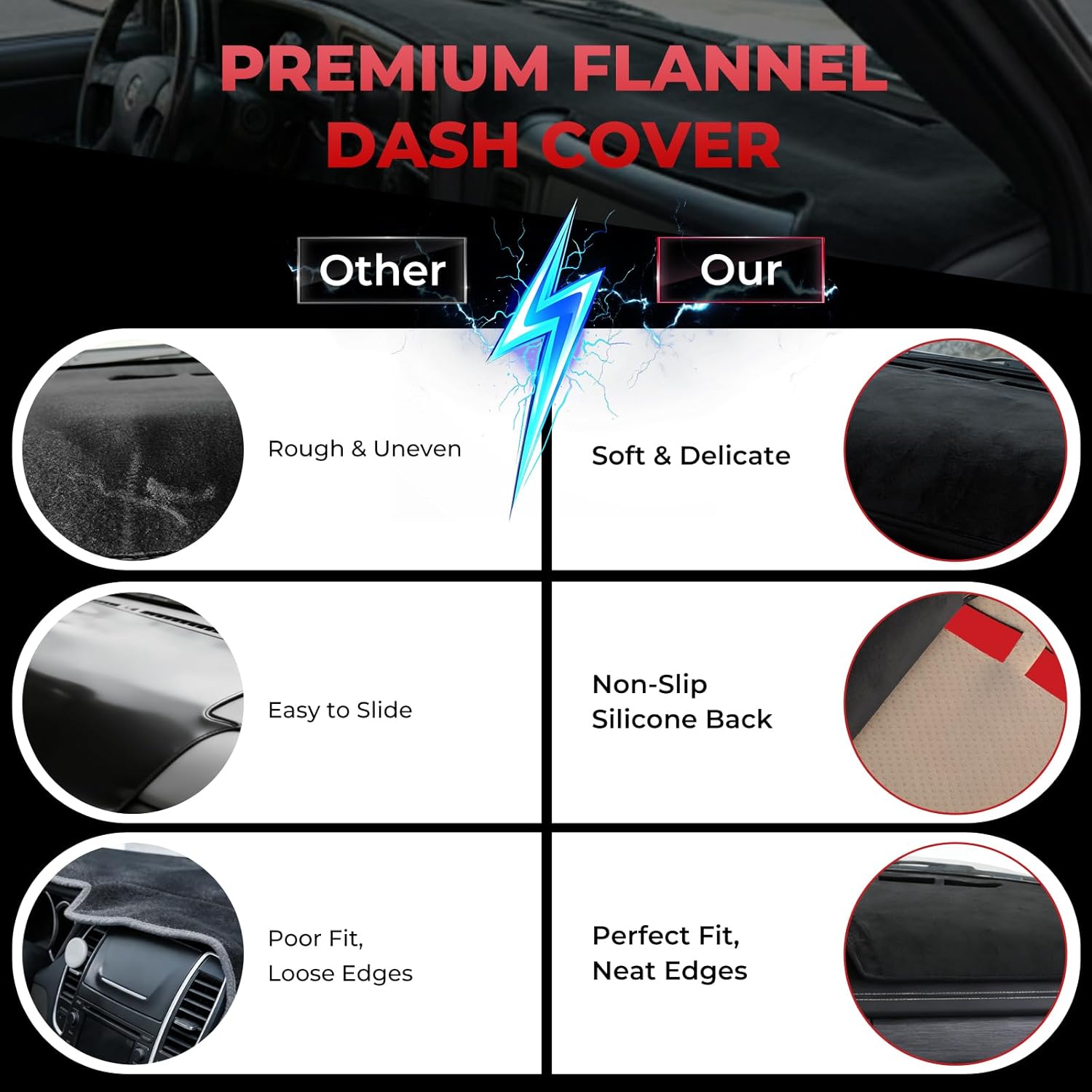 ACLONG Dashboard Cover Mat Fit for Chevy Silverado GMC Sierra1999–2006 Silverado Classic 2007 Accessories, Flannel Non-Slip Dash Cover, Anti-Glare Sunshade UV Resistant Dashboard Protector Mat Pad