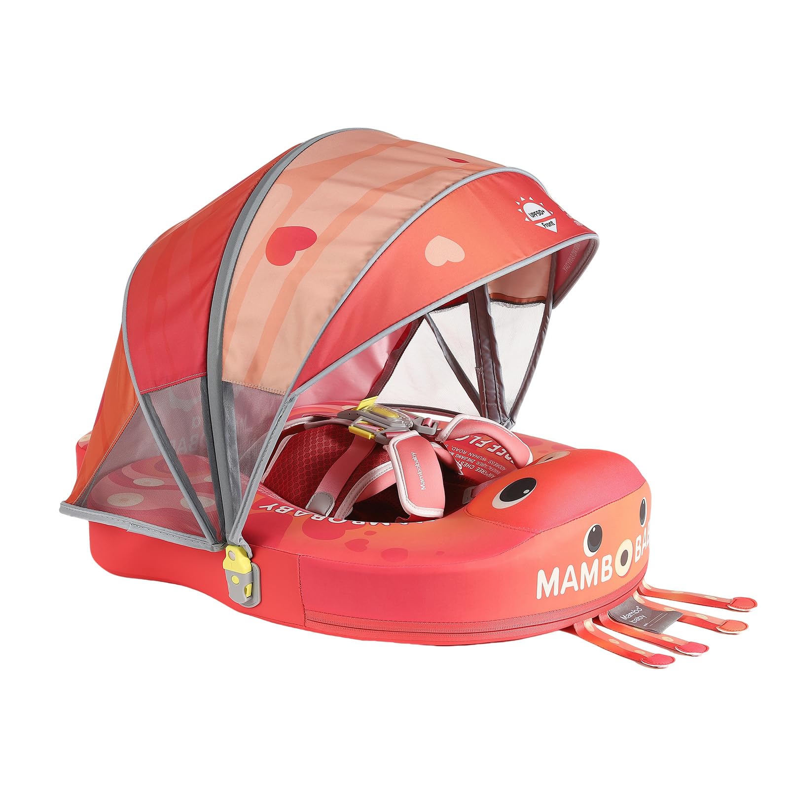 Mambobaby No-Flip Baby Pool Float with Canopy & Tail Non-Inflatable Swim Float for Infants, Pearl-Foam, UPF 50+ & Adjustable Safety Five-Way Harness, Skin-Friendly for Boys Girls 3-24 Months-Octopus