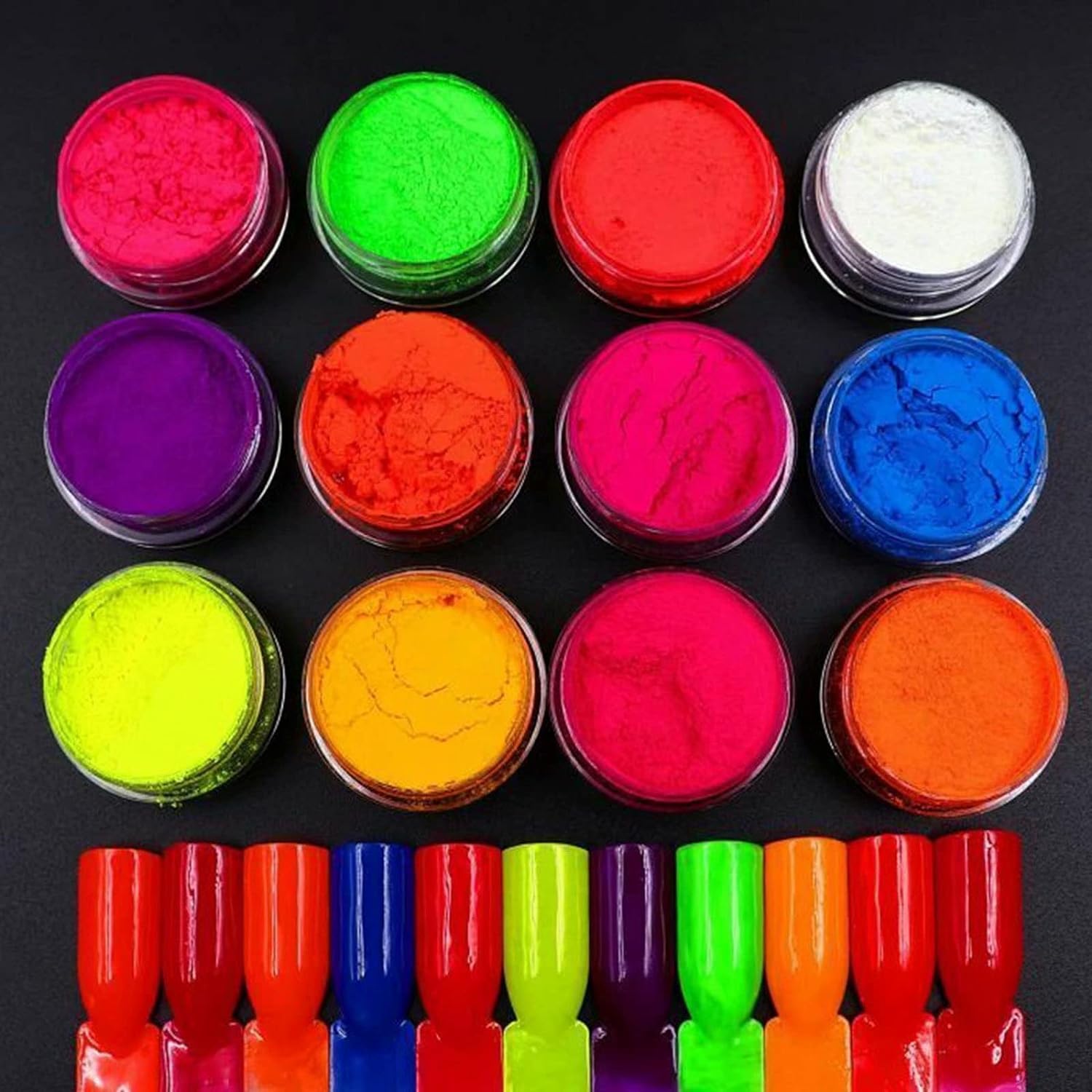 12 Colors Neon Pigment Eyeshadow Powder, Fluorescent Powder Pigment Nail Powder, Iridescent Acrylic Gradient Matte Polish for Halloween Makeup Powder Nail Art Decoration-image-12