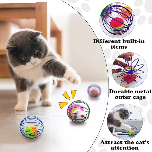 Miniatura 3 de Andiker Pelota de juguete para gatos, 6 piezas de juguete interactivo para gatos, ratón enjaulado y pelota para que los gatos persigan y agarren