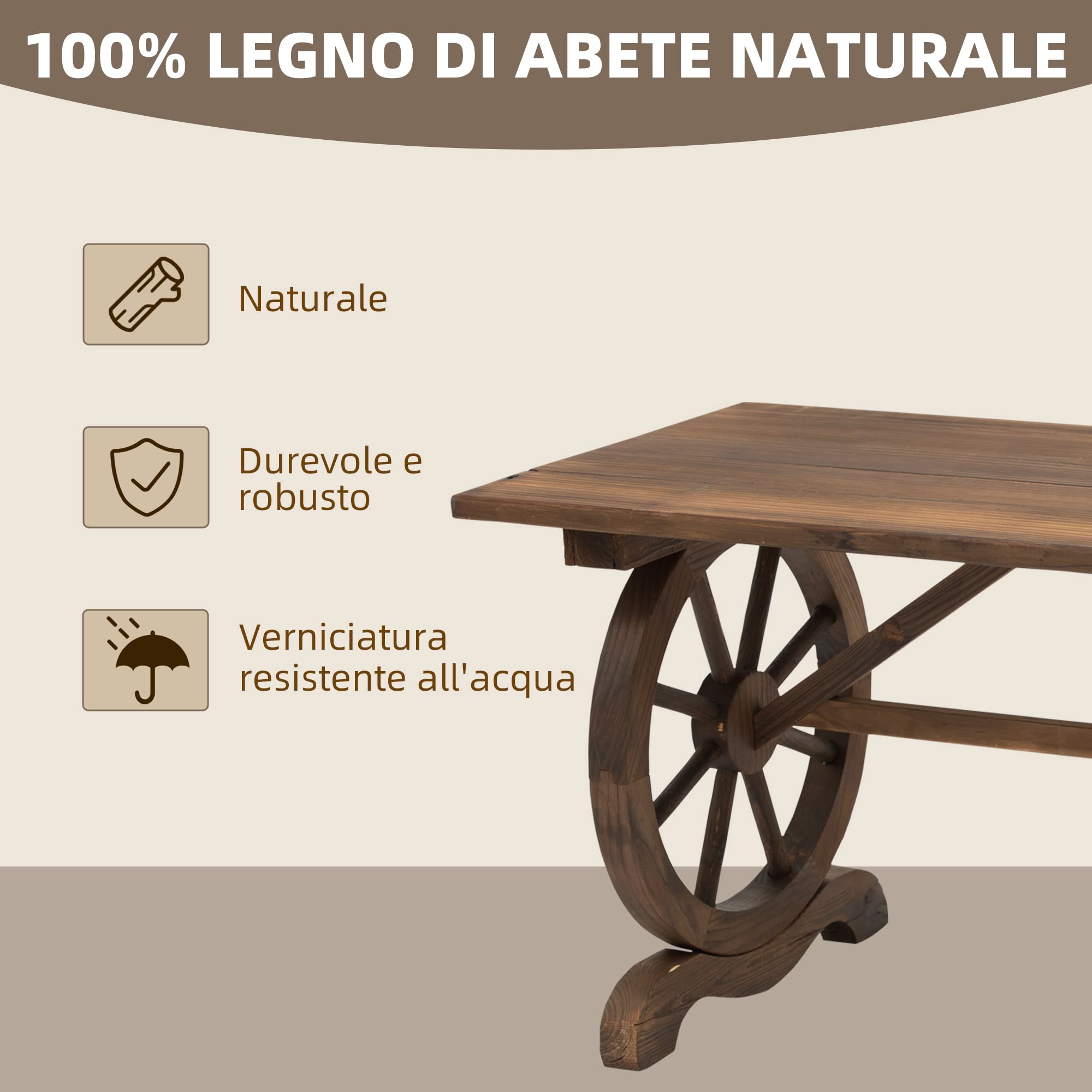 Outsunny Tavolo da Giardino Stile Country con Gambe a Ruota, in Legno di Abete Resistente alle Intemperie, 110x60x65 cm