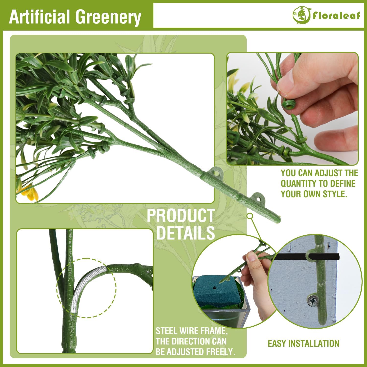 11 PCS Artificial Plants Fake Bushes Plastic Shrubs Flowers for Indoor and Outdoor Wall Decoration Such as Office Balcony Courtyard，Green Yellow