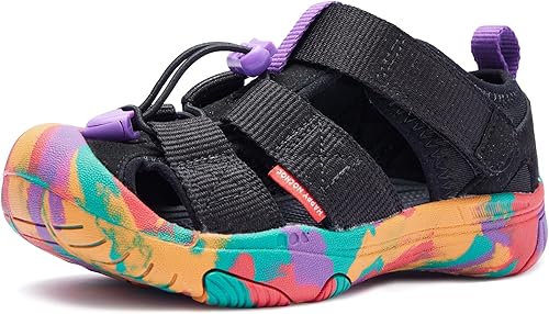 HAPPY NOCNOC Sandalias transpirables de verano para niños y niñas, cómodas, de secado rápido, ligeras, con puntera cerrada, multicolor para