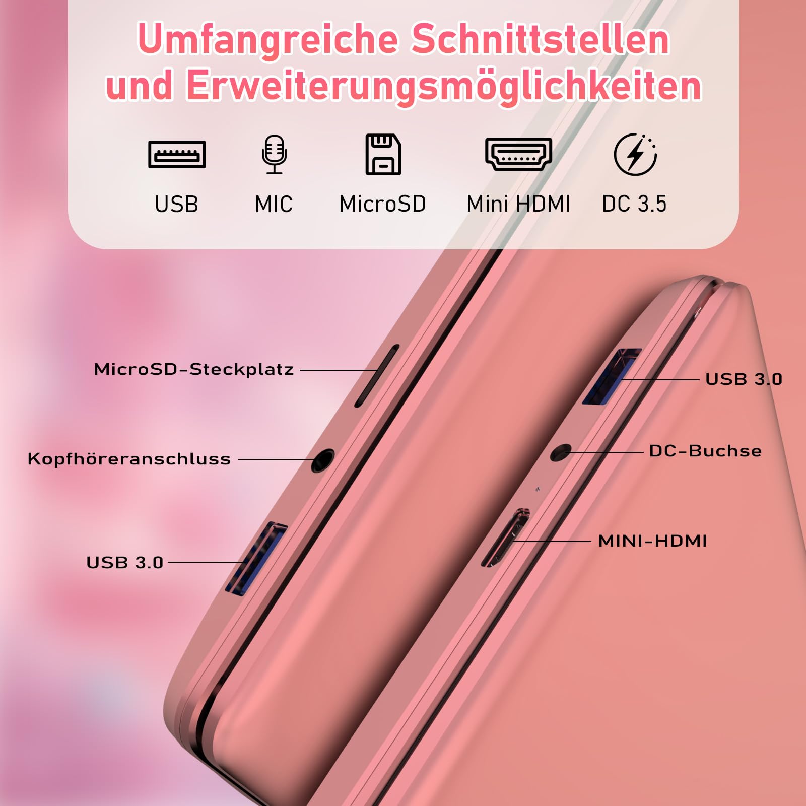 Notebook 15,6 Zoll FHD IPS in Roségold, schlankes Laptop für Office & Studium mit Fingerabdruck, beleuchteter Tastatur, 8GB DDR4 RAM, 256GB PCIe SSD, 5G WLAN, Bluetooth 4.2