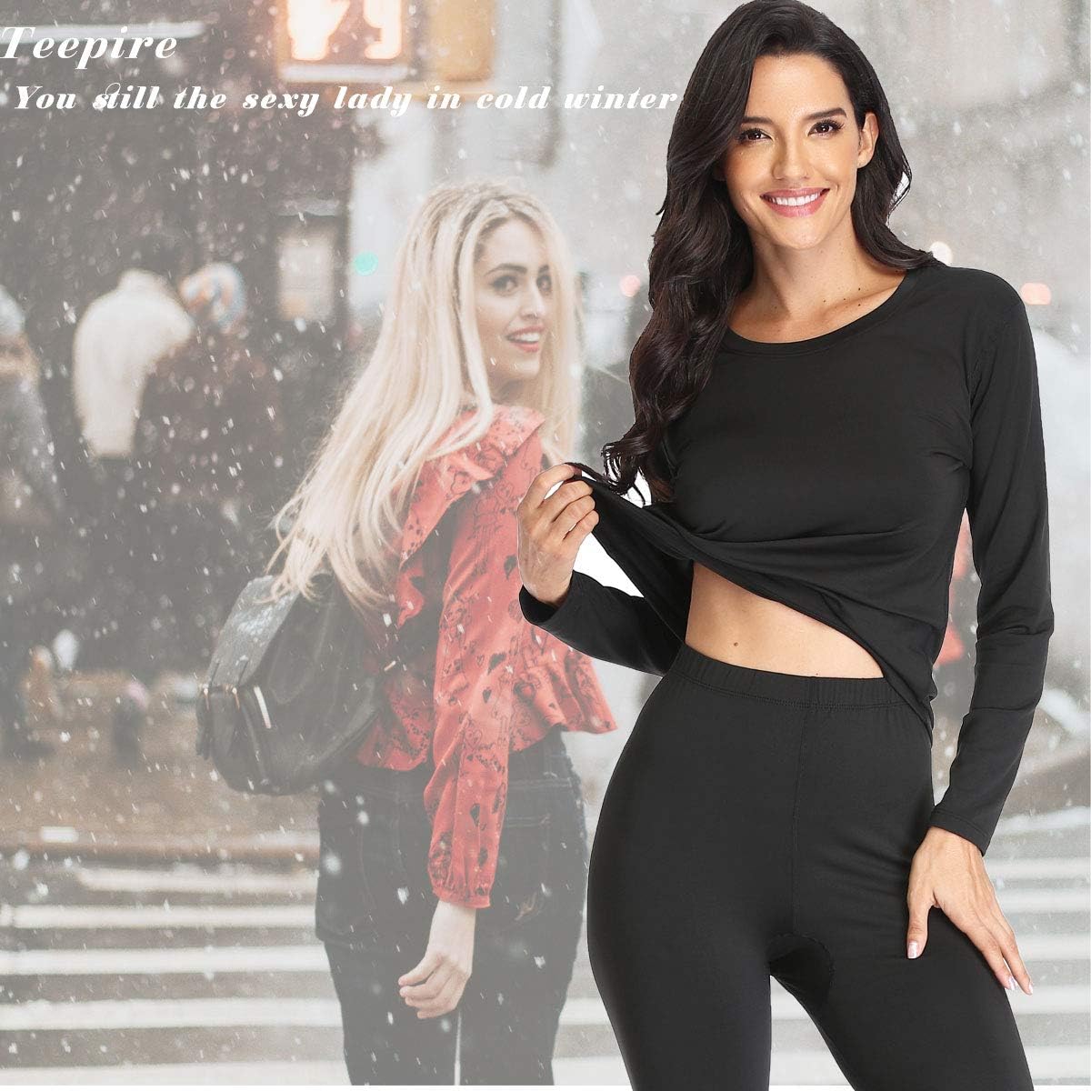 Conjunto de ropa interior térmica para mujer con forro polar ligero y ultrasuave, conjunto largo de John y capa base de esquí