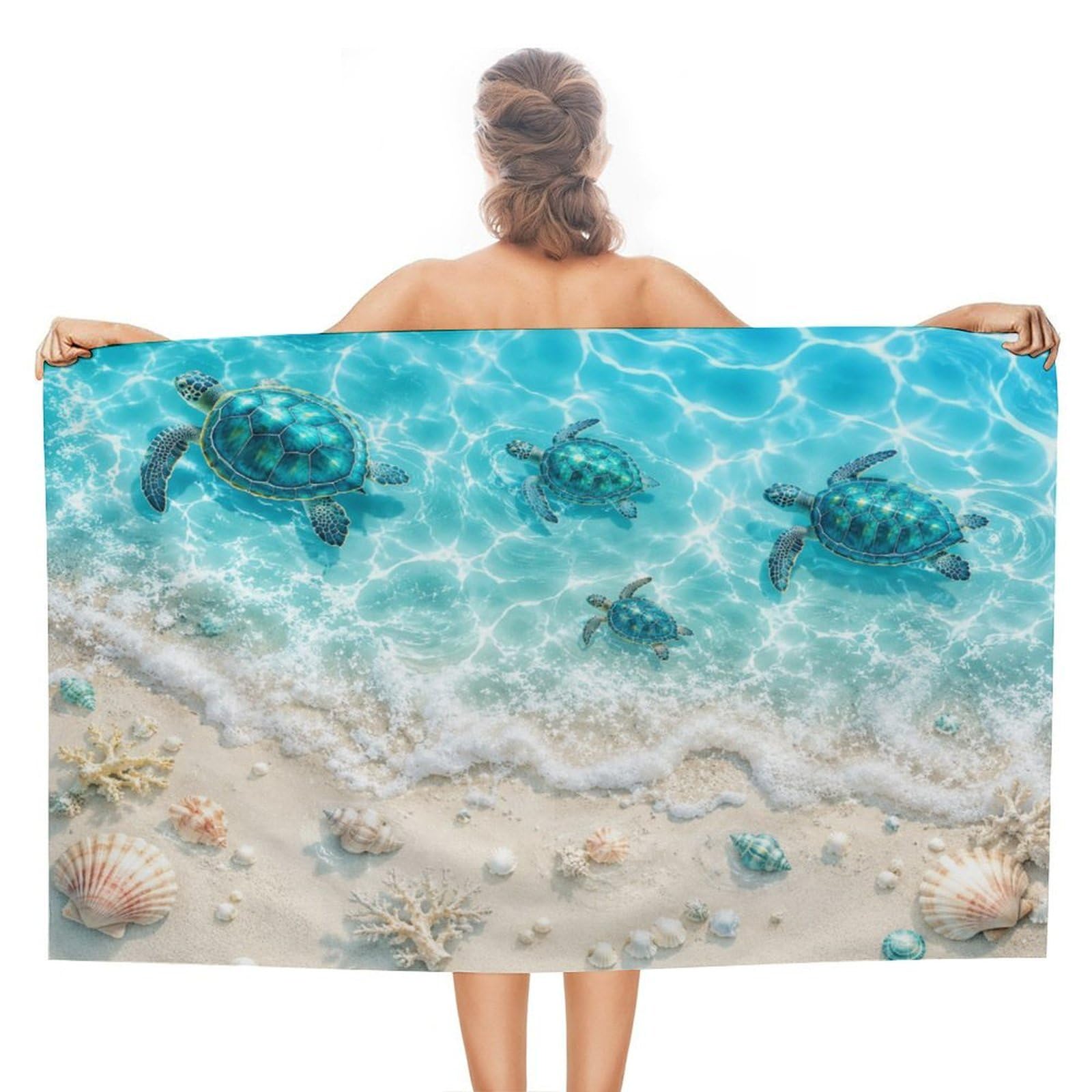 Anceky Sea Turtles Beach Shells Coral Oversized Beach Towel Quick Dry Sand Free Microfiber Travel Towel Lightweight Multi Purpose Beach Blanket Pool Gym Bath Towel 51x31 in
