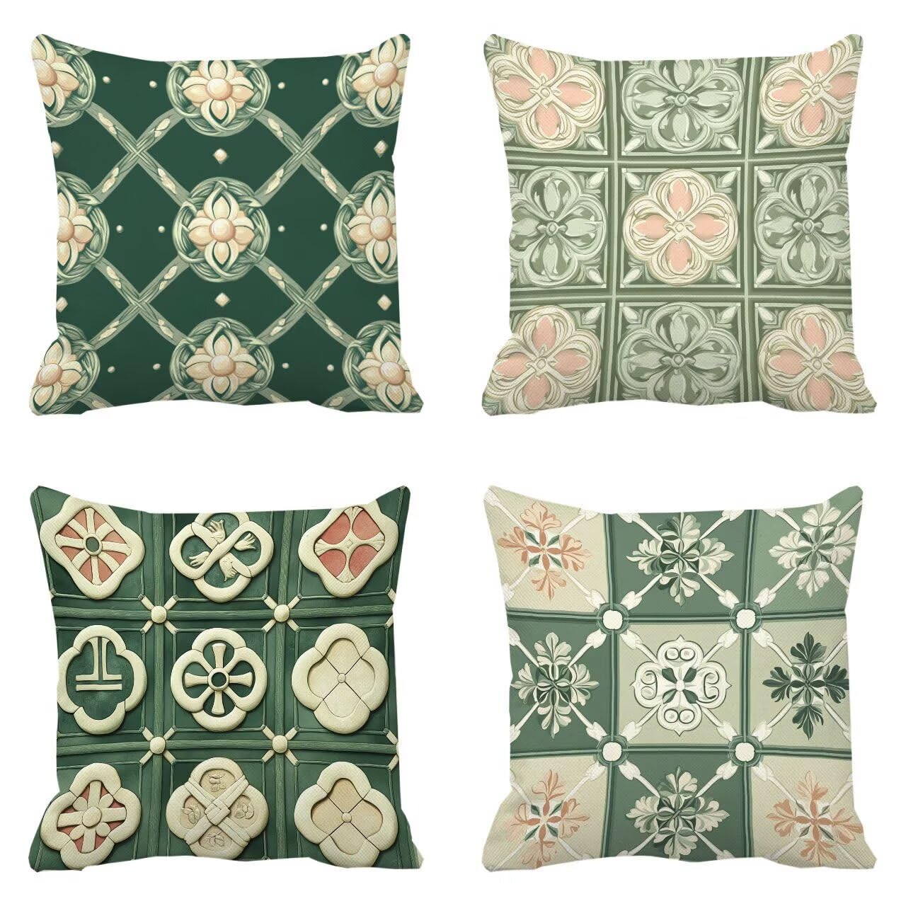 Housse coussin 30x30 lot de 4 vert fleurs contre la pluie pour canapé extérieur