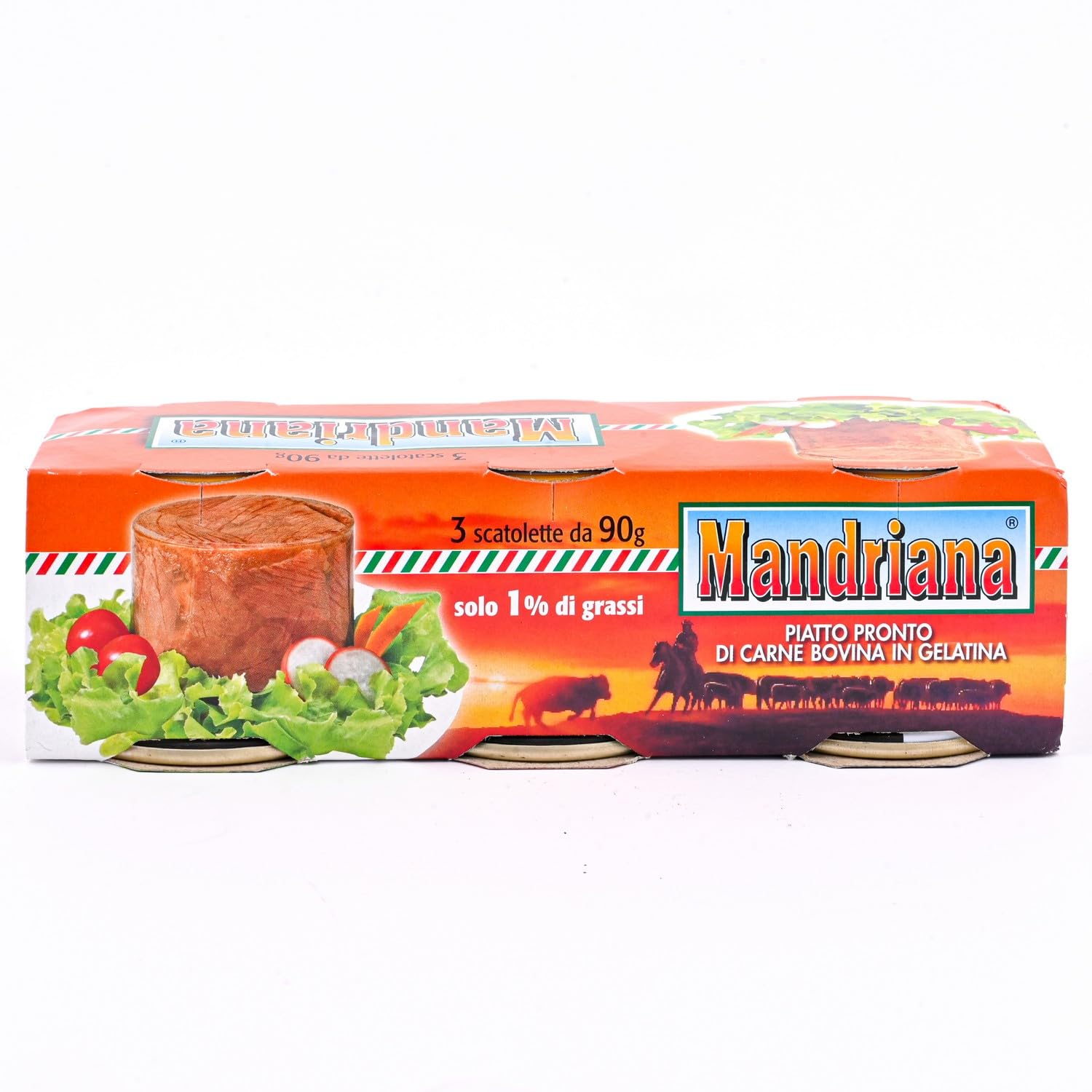 Mandriana, Piatto Pronto di Carne Bovina in gelatina Fertiggericht aus Rindfleisch in Gelee 16x270gr (3x90gr)+ Italian Gourmet polpa 400g