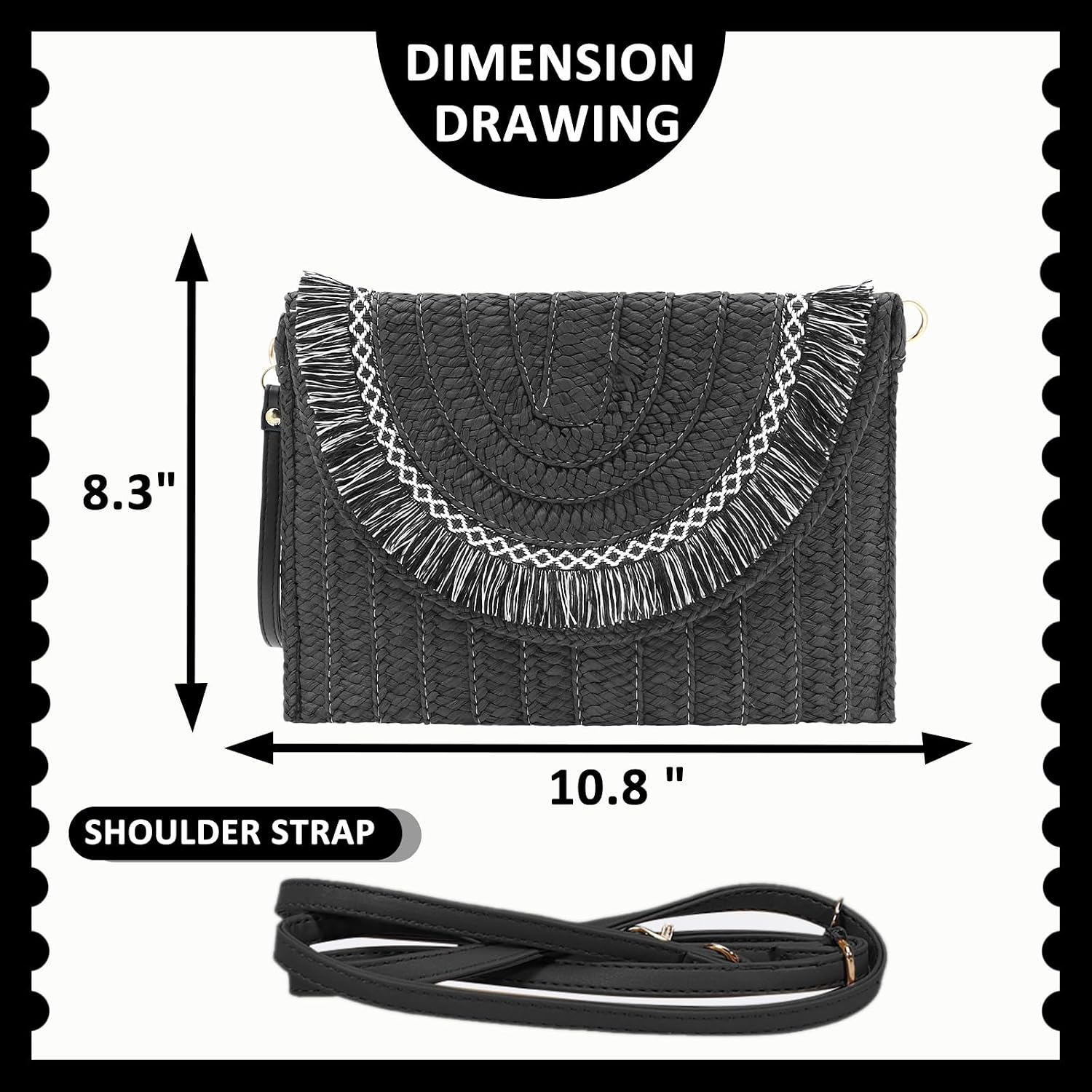 Straw Clutch Purse, Envelope Package, Two-Color Tassels Clutch Bags, Bohemian Handbags With Crossbody Shoulder Strap, Straw Bag Suitable for Beach, Travel, Daily Matching