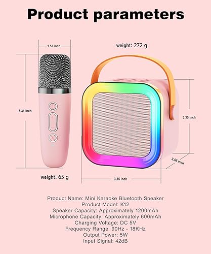 Miniatura 8 de Mini altavoz de máquina de karaoke para niños y adultos, Bluetooth portátil con 1-2 micrófonos inalámbricos, regalos de cumpleaños de Navidad,