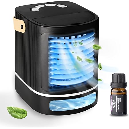 Amazon Com Xds Mini Personal Air Cooler Mini Portable Air Conditioner Fan With Handle 3 Wind Speeds 6 Colors Night Light 675ml Water Tank Usb Air Cooler With Humidifier For Bedroom Office Dorm Black Home Kitchen