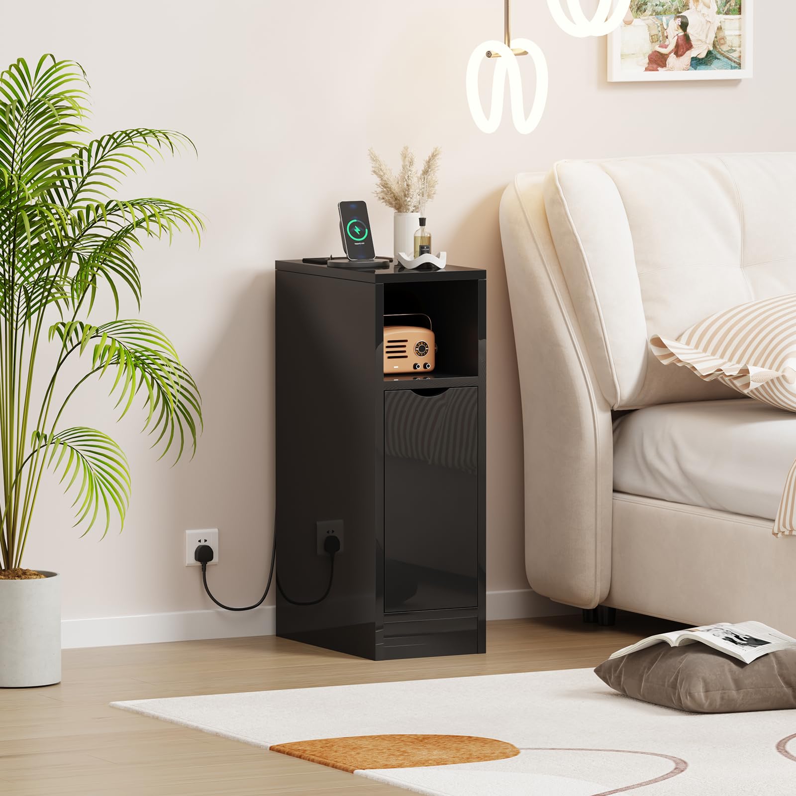 Pantanal 20CM Slim Bedside Table Drawers Nightstand Cabinet Black for Bedroom Living Room, Narrow Wood Bed Side Table End Table for Small Corner Space โ image 1