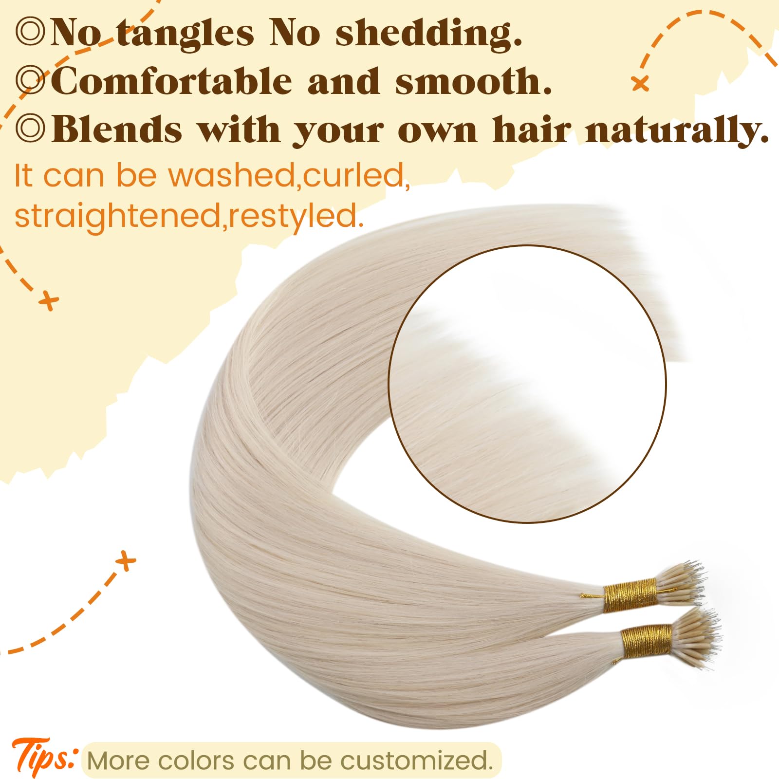 Ugeat Nano Ring Hair Extensions Real Human Hair Platinum Blonde 24 Inch Nano Beads Hair Extensions Human Hair Platinum Blonde 50S 50S - Image 4