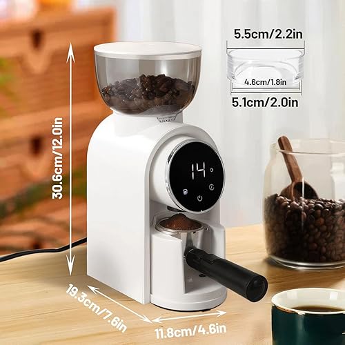 Miniatura 2 de Molinillo de café eléctrico con pantalla táctil, 2-14 tazas, molinillo de café cónico con 25 ajustes de molienda, cepillo de limpieza, molienda