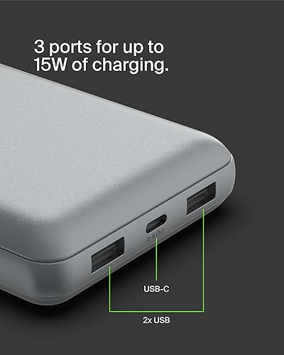Miniatura 9 de Belkin Cargador portátil, banco de energía USB C de 20000 mAh con 2 puertos USB-A, 15 W con cable A a C - iPhone 17, Air, Pro, Pro Max, AirPods,