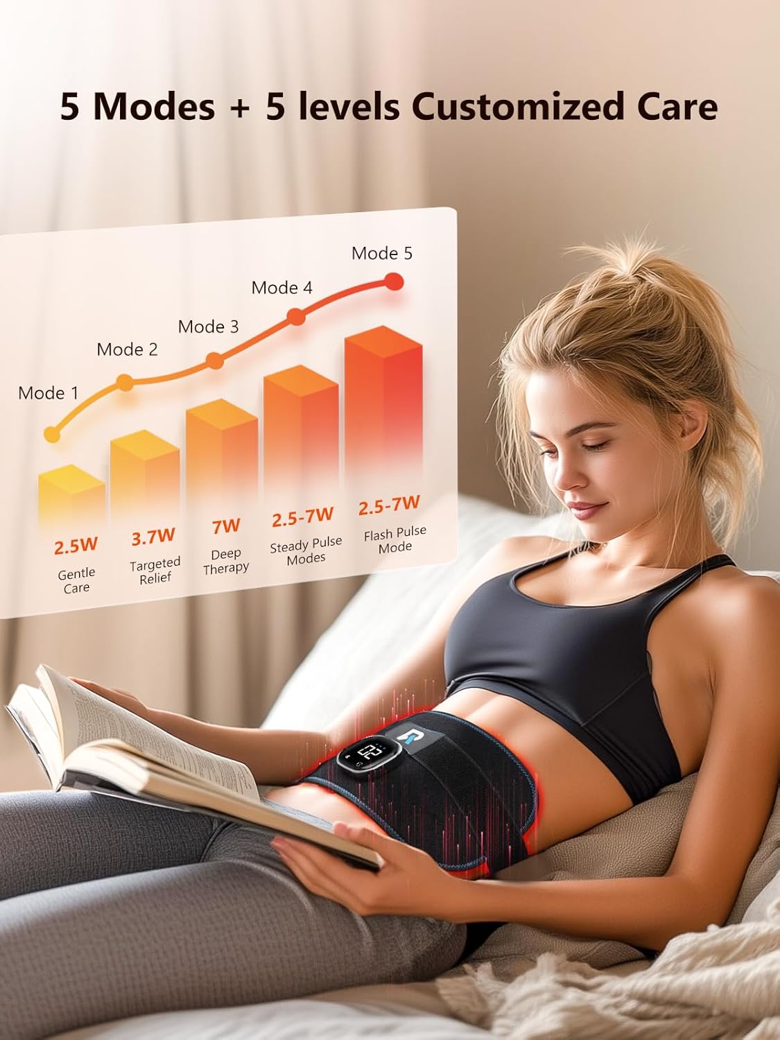 Red Light Therapy for Body, 3000mAh Cordless Infrared Light Therapy Pad, 240 Beads Portable 10Hz & 5 Modes 660nm 850nm Heating Light Therapy Wrap Belt for Back Knee Leg Hands Feet Women Men - Image 4