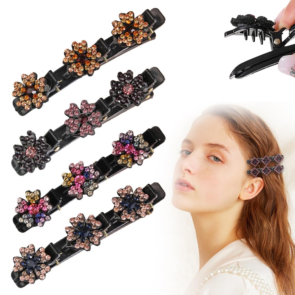 Fermagli per capelli intrecciati con pietra di cristallo scintillante, 2025 nuovi fermagli per capelli corti a becco d'anatra, clip per capelli intrecciati da donna, fermagli per capelli da donna