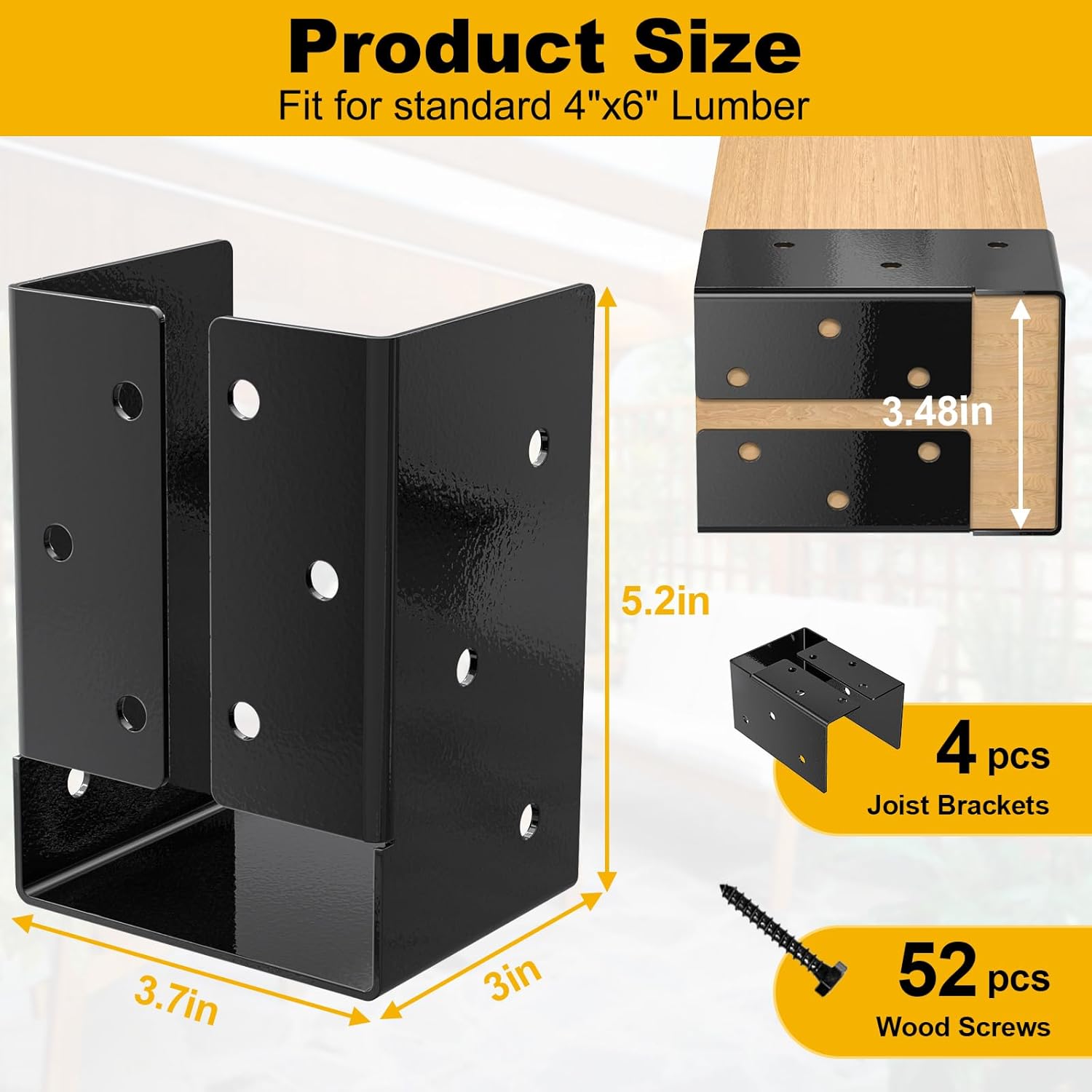 FMhotu Concealed Joist Hanger (4 Pack),4"x6" Outdoor Concealed-Flange Joist Bracket with Screws, Q235B Steel Powder Coated Concealed Mount Light Joist Hangers for 4"x6" Beam, Swing, Handrail, Fence