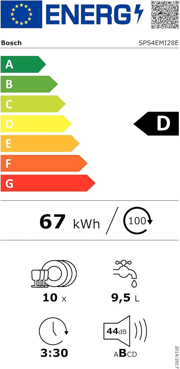 Bosch Elettrodomestici SPS4EMI28E Serie 4, Lavastoviglie da libero posizionamento, 45 cm, color inox